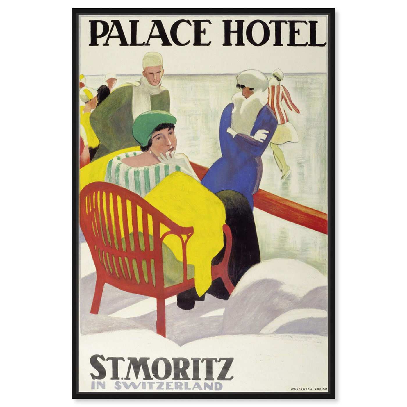Front view of St Moritz featuring advertising and posters art.