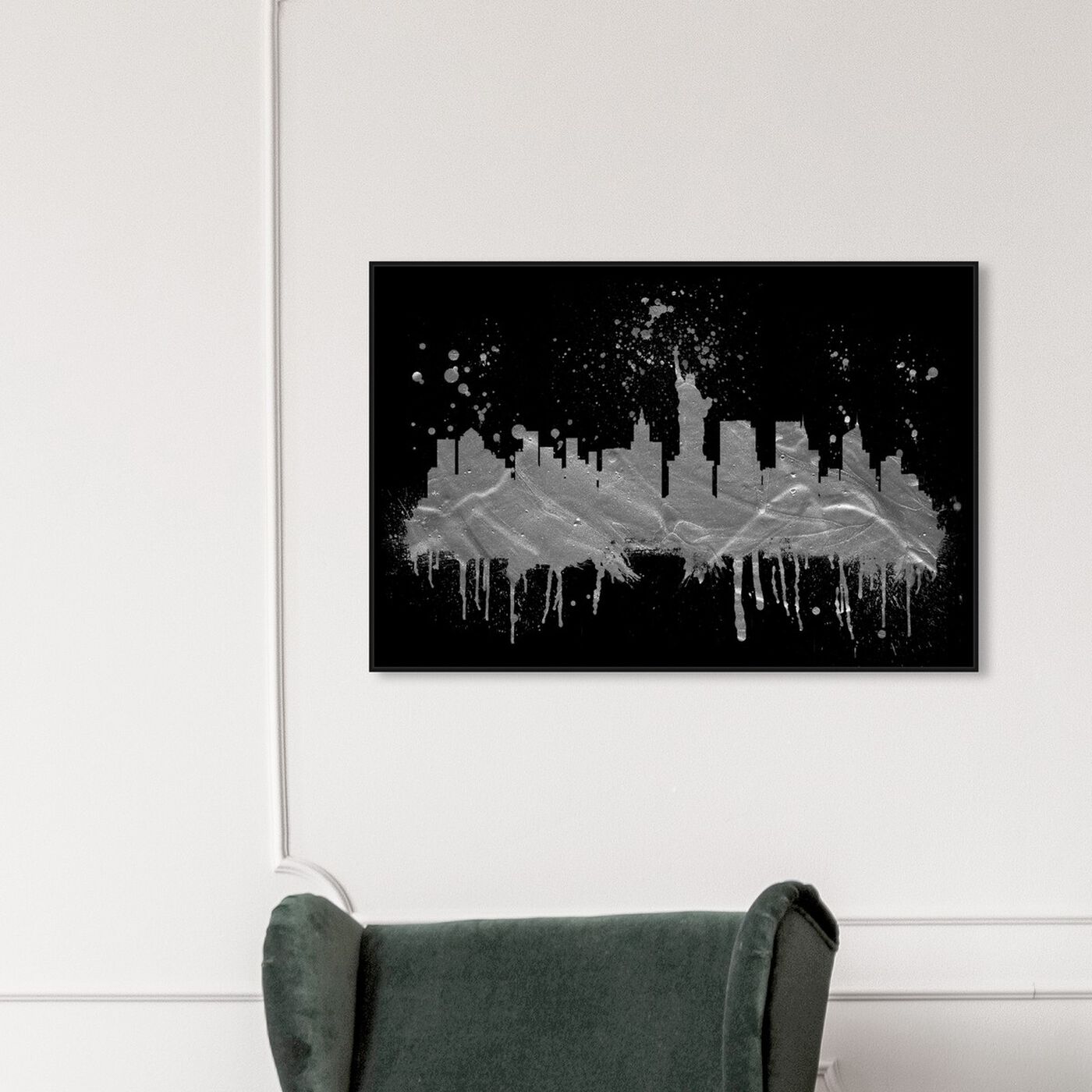 Hanging view of New York Skyline Silver featuring cities and skylines and united states cities art.