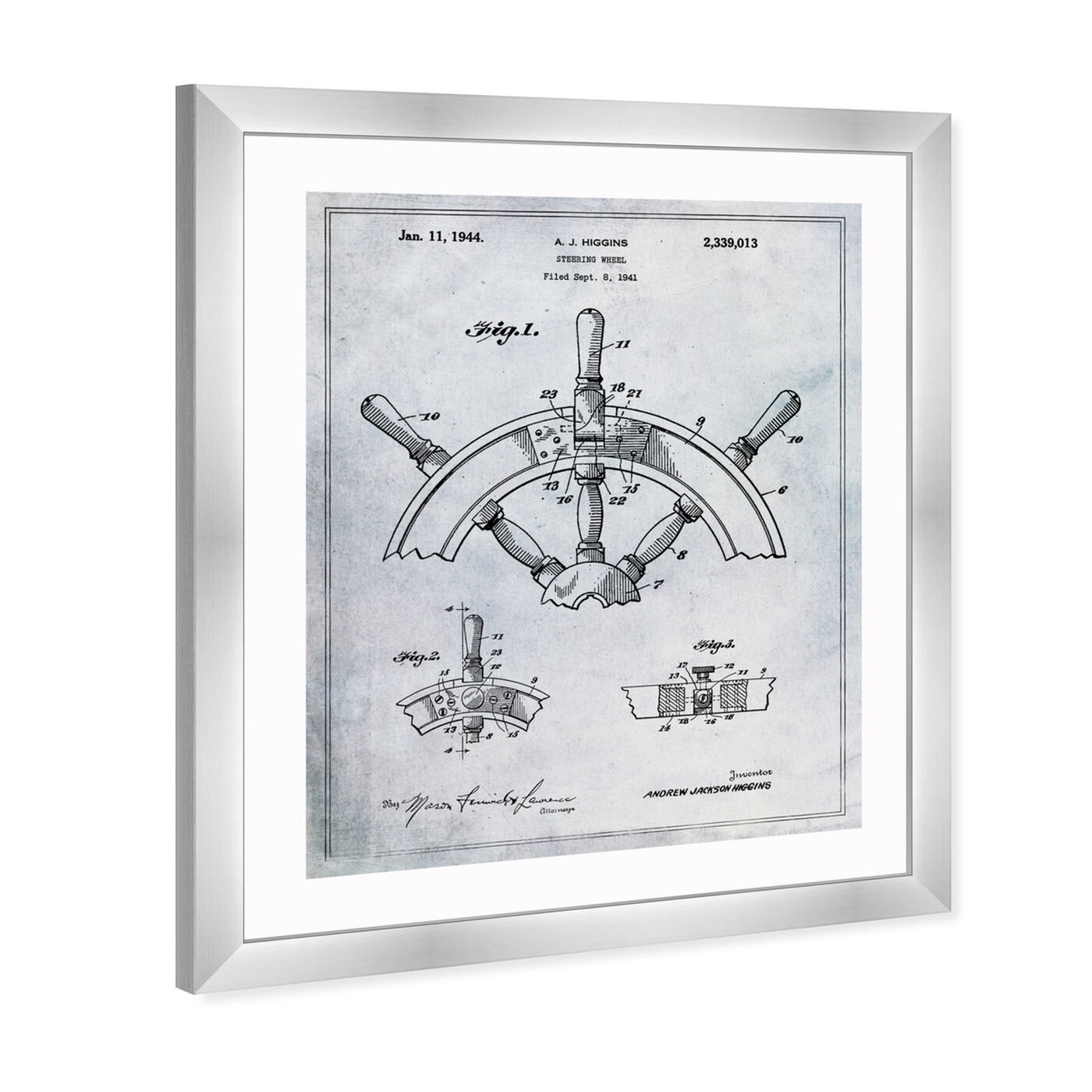 Angled view of Steering Wheel 1944 featuring nautical and coastal and nautical terms art.