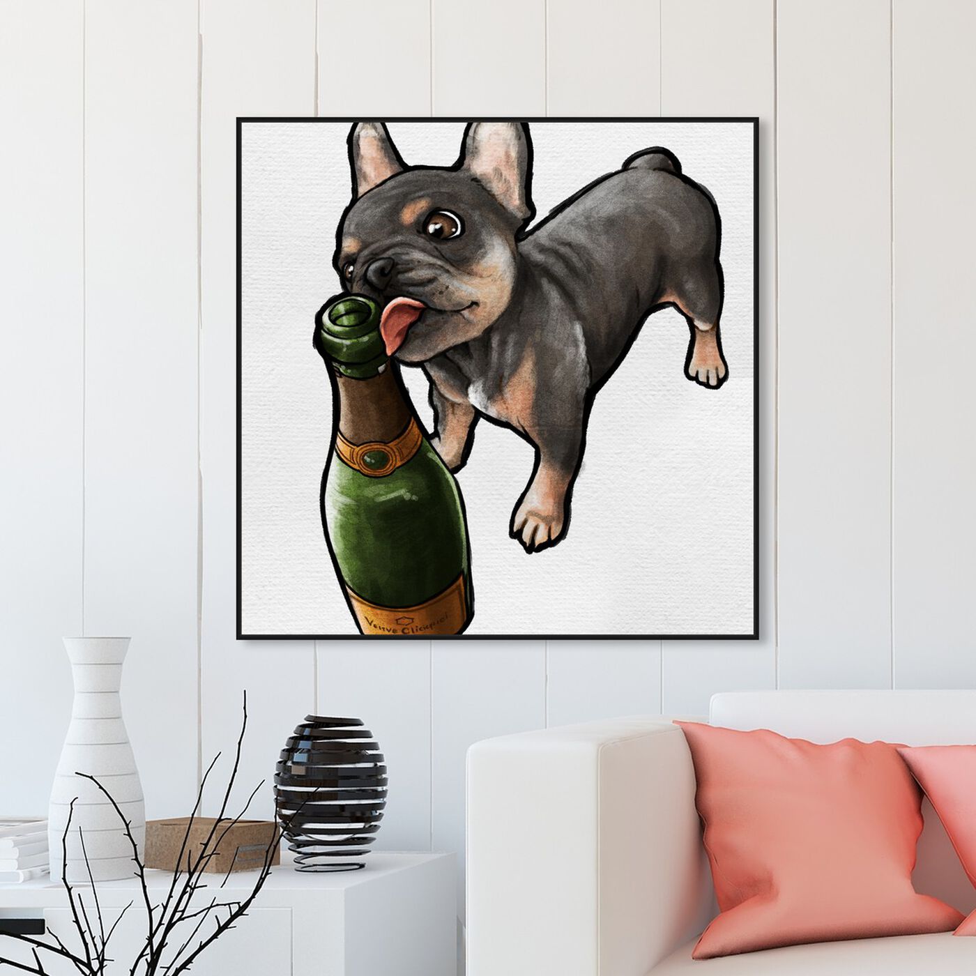 Hanging view of Frenchie and Bubbly Custom featuring animals and dogs and puppies art.