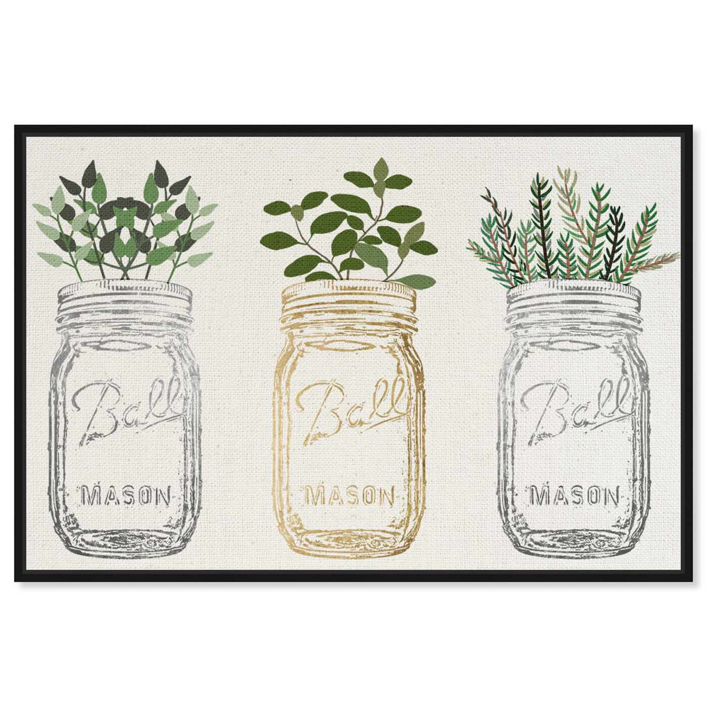 Front view of Mason Jars and Plants featuring food and cuisine and kitchen art.
