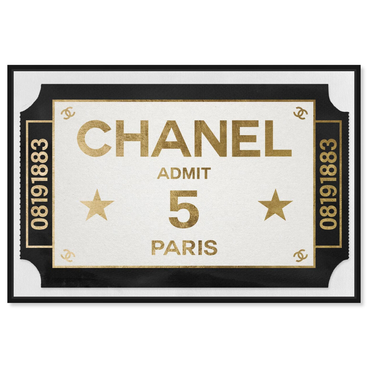 Front view of Ticket Admit One Paris featuring fashion and glam and road signs art.