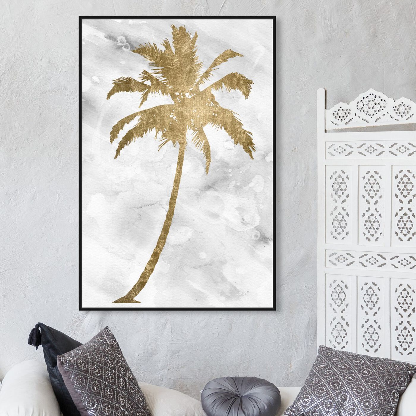 Hanging view of Palm Tree Gold featuring floral and botanical and trees art.