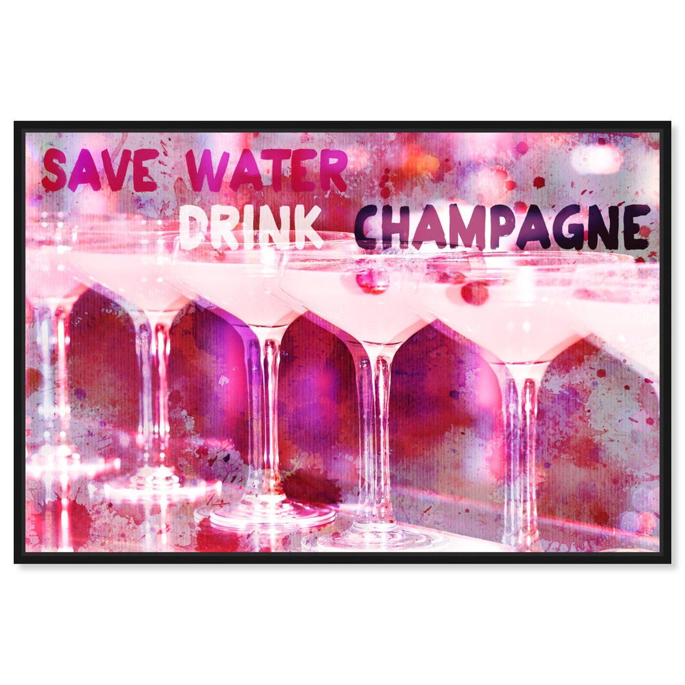 Front view of Save Water featuring drinks and spirits and champagne art.