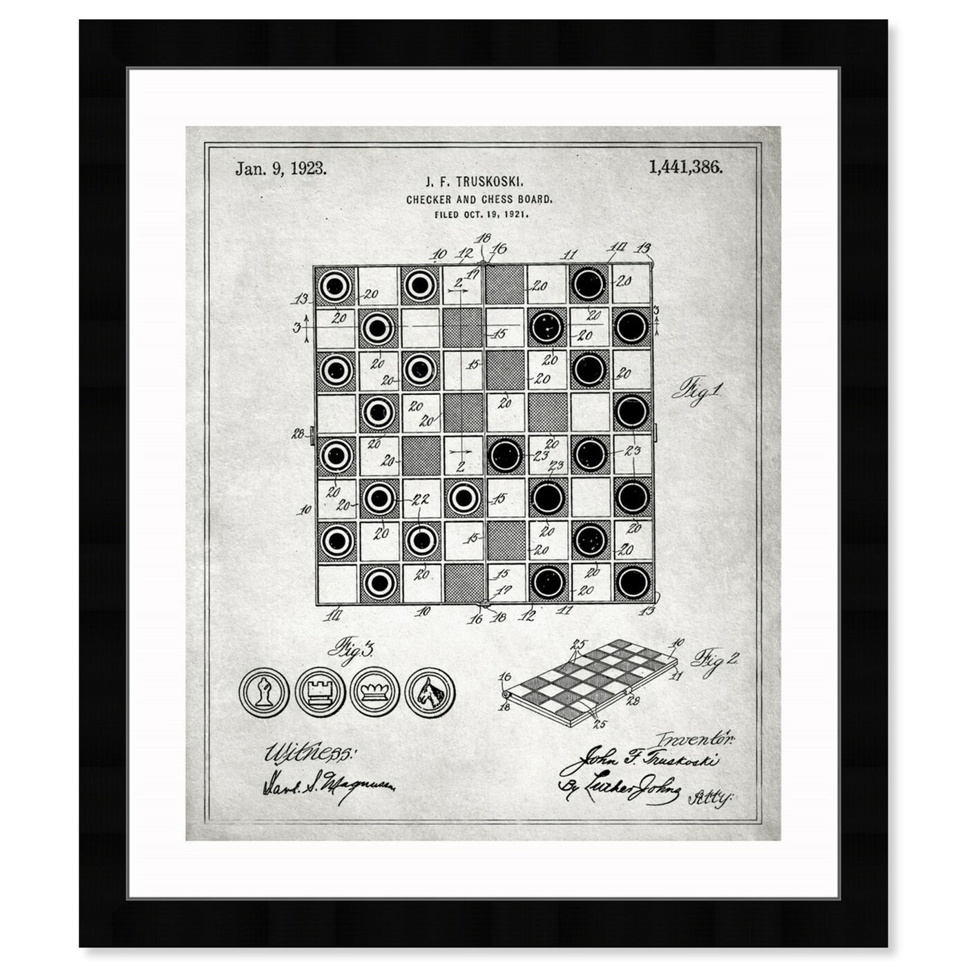 Front view of Checker And Chess Board 1923 featuring entertainment and hobbies and board games art.