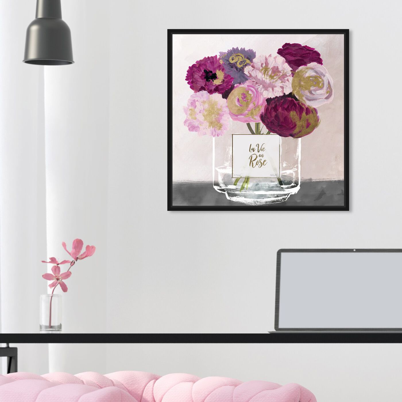 Hanging view of La Vie En Rose featuring floral and botanical and florals art.
