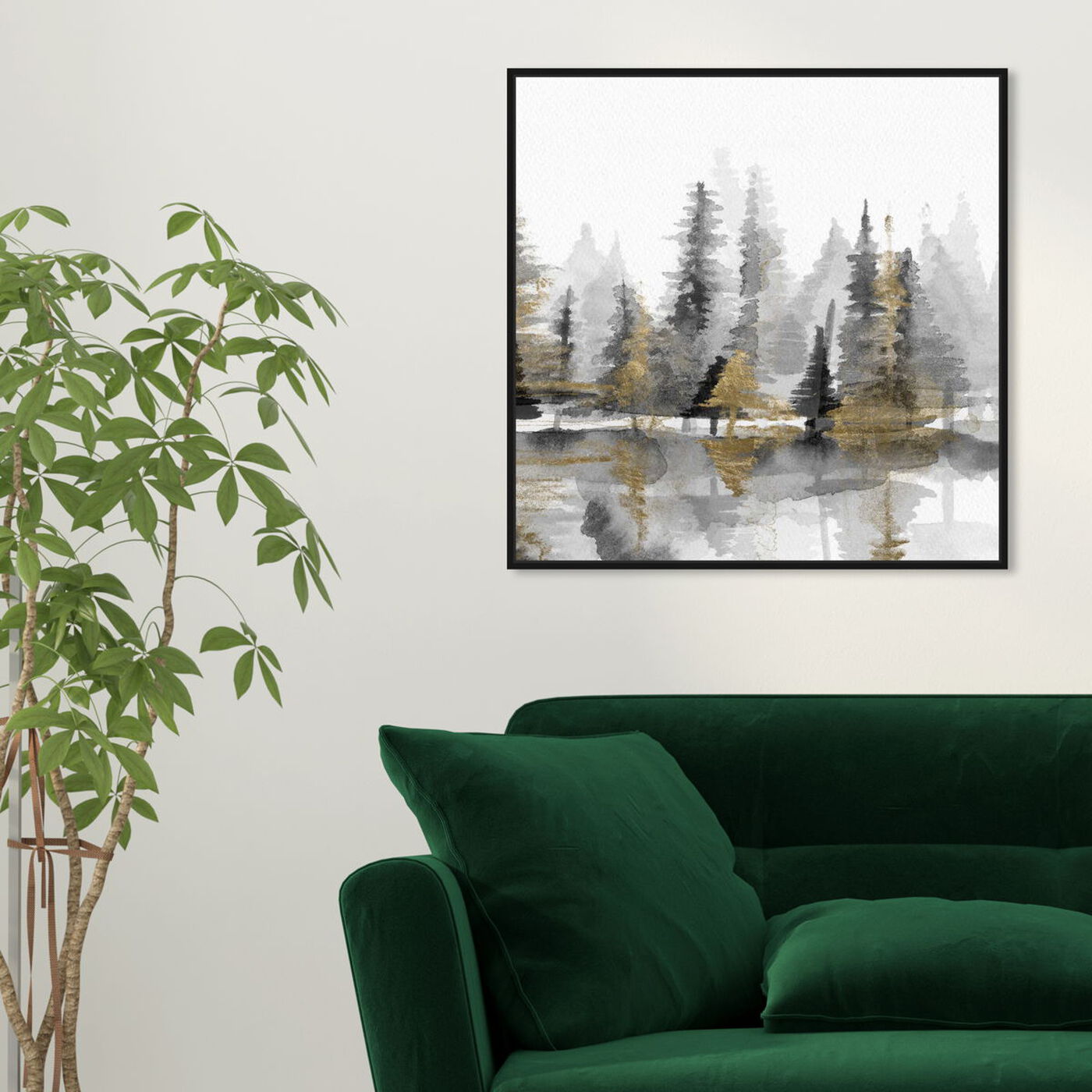 Hanging view of Golden Reflection III featuring nature and landscape and forest landscapes art.