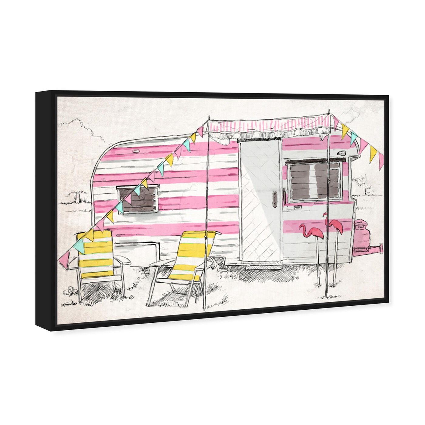 Angled view of Pink Camper featuring entertainment and hobbies and camping art.