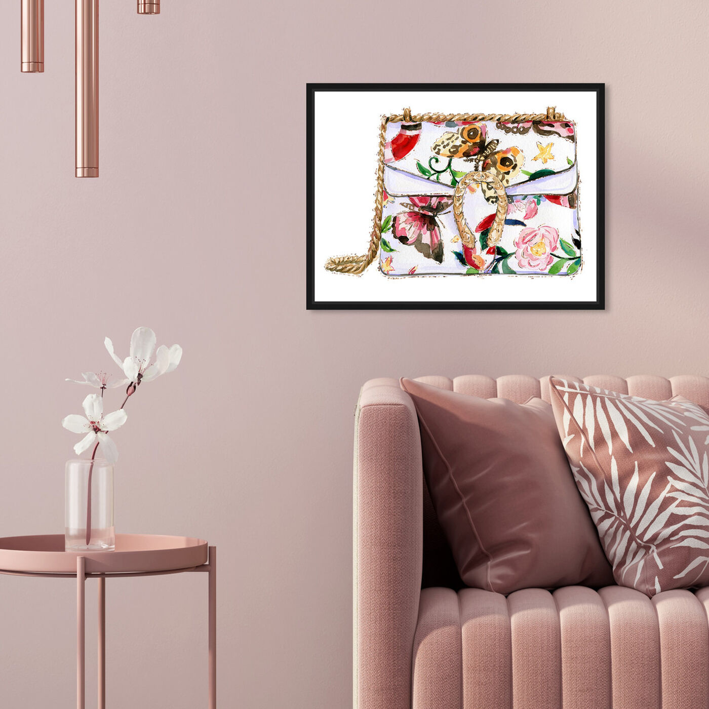 Hanging view of Butterfly Floral Bag featuring fashion and glam and handbags art.