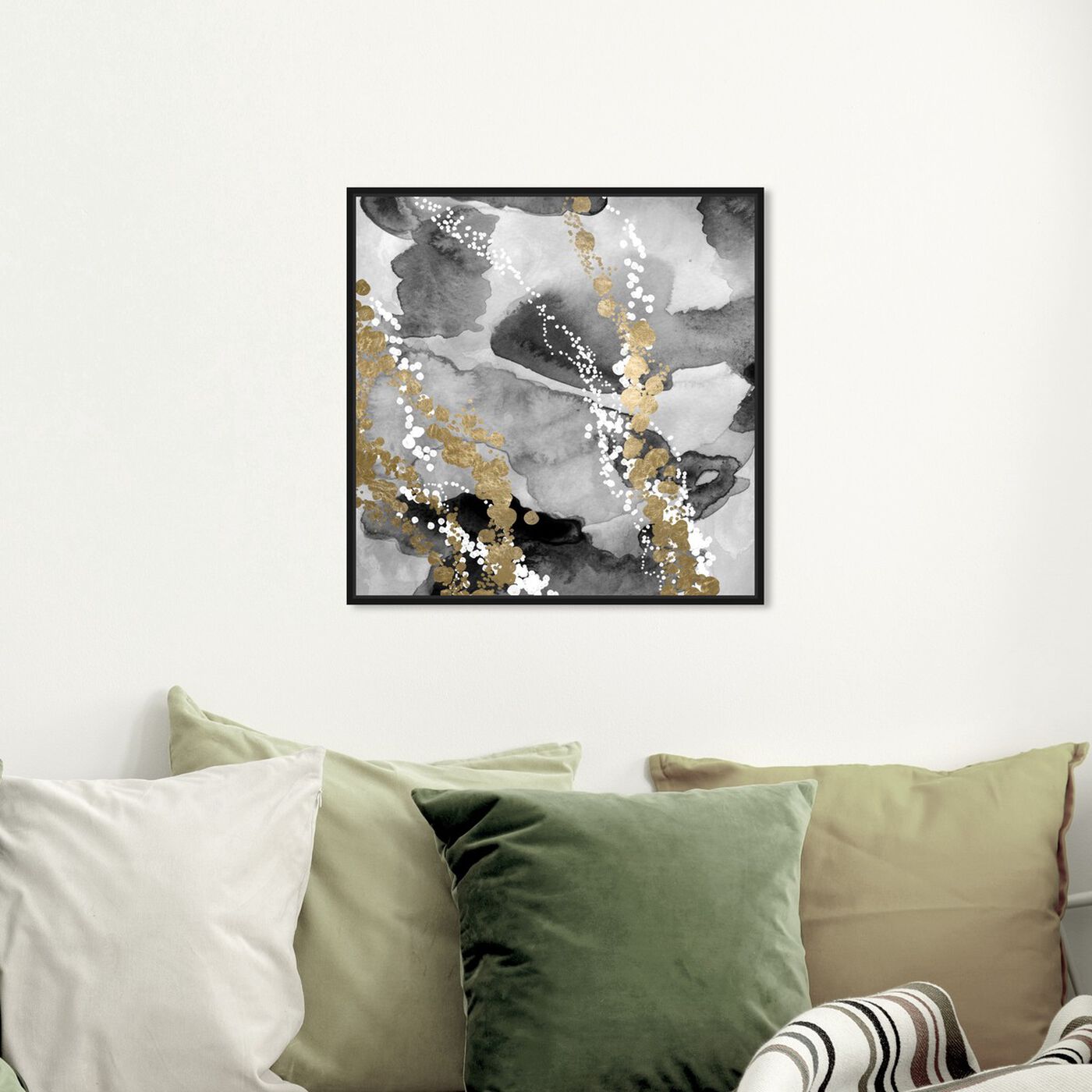 Hanging view of Even More Love SILVER GOLD featuring abstract and watercolor art.