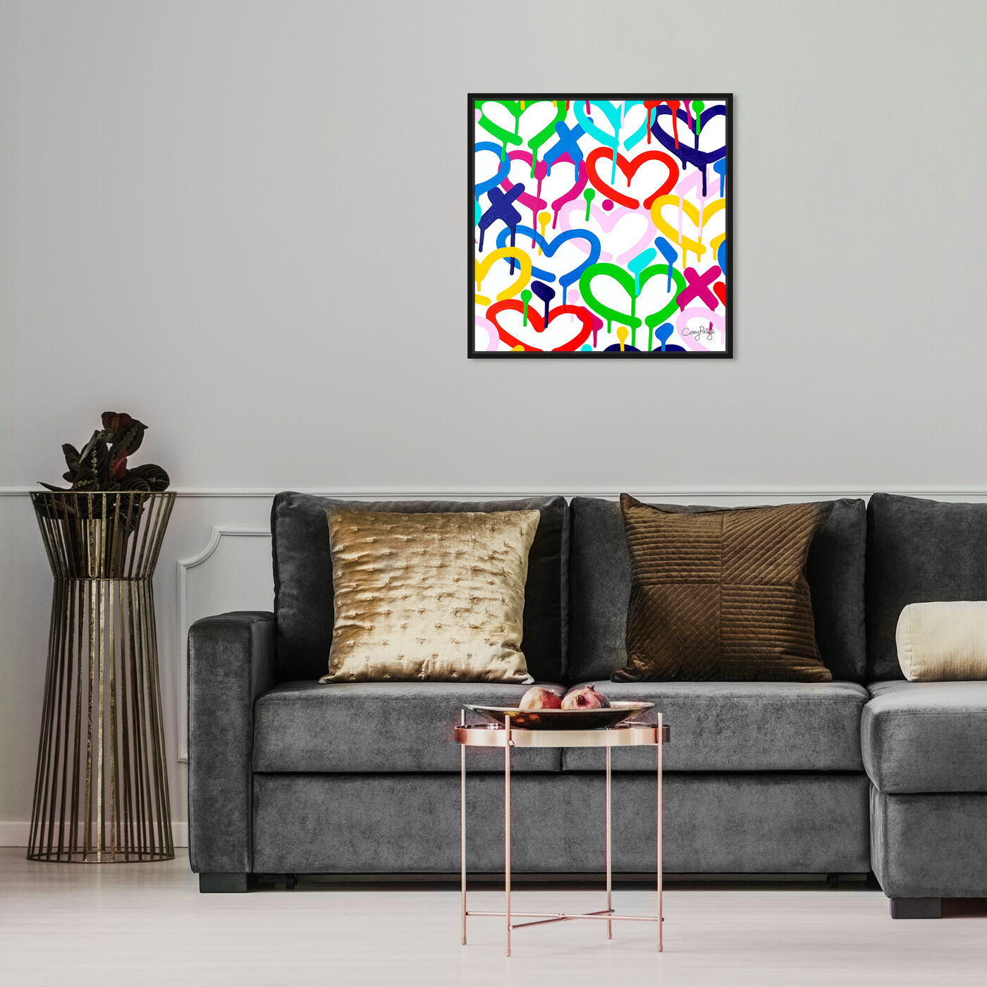 Hanging view of Corey Paige - Rainbow Electric Love featuring abstract and shapes art.