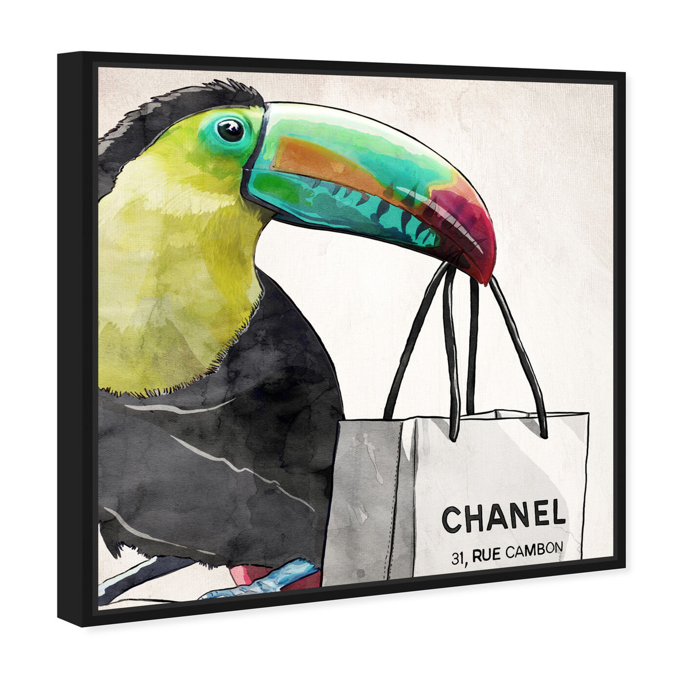 Angled view of French Toucan Artwork featuring fashion and glam and fashion art.