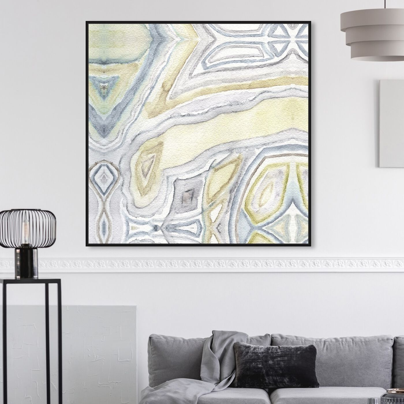 Hanging view of Quartz Maris featuring abstract and watercolor art.