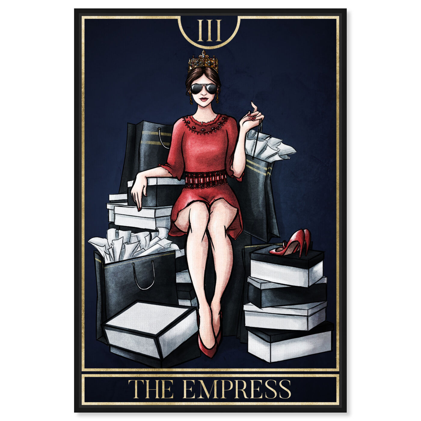 Front view of The Empress Tarot Mystic featuring fashion and glam and shoes art.