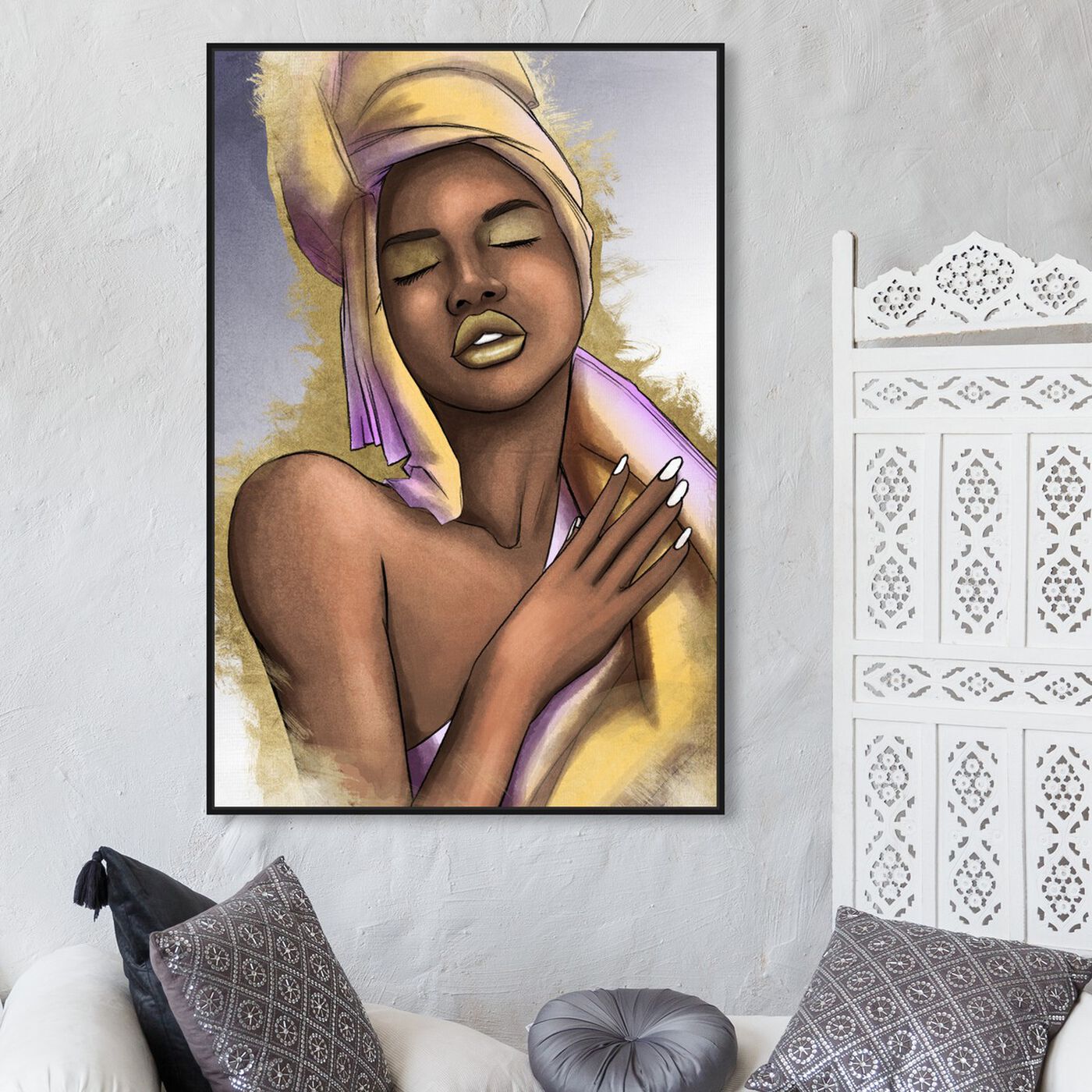 Hanging view of Golden Shades featuring fashion and glam and portraits art.