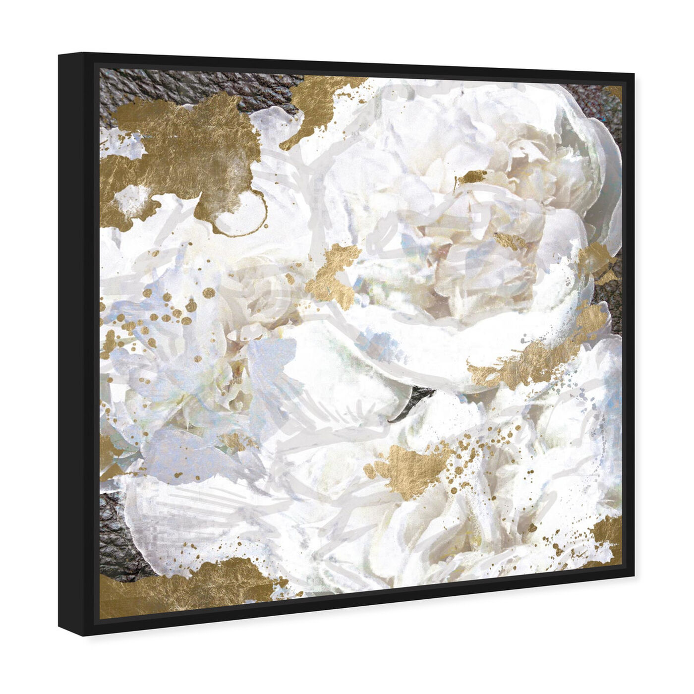 Angled view of White Peony and Gold featuring floral and botanical and florals art.