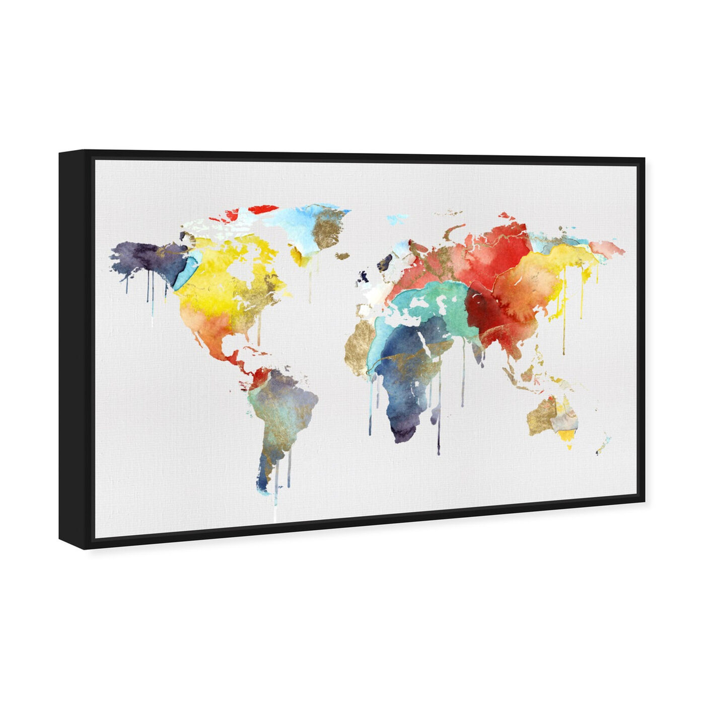 Angled view of Mapamundi Watercolor featuring maps and flags and world maps art.