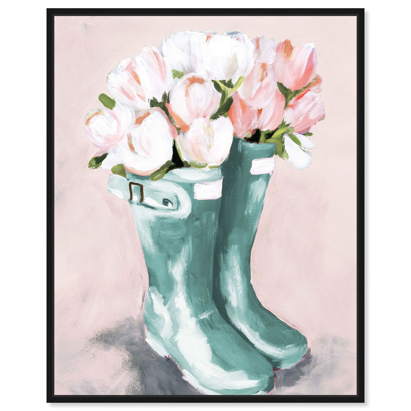 Front view of Pastel Rainboots and Flowers featuring fashion and glam and shoes art.