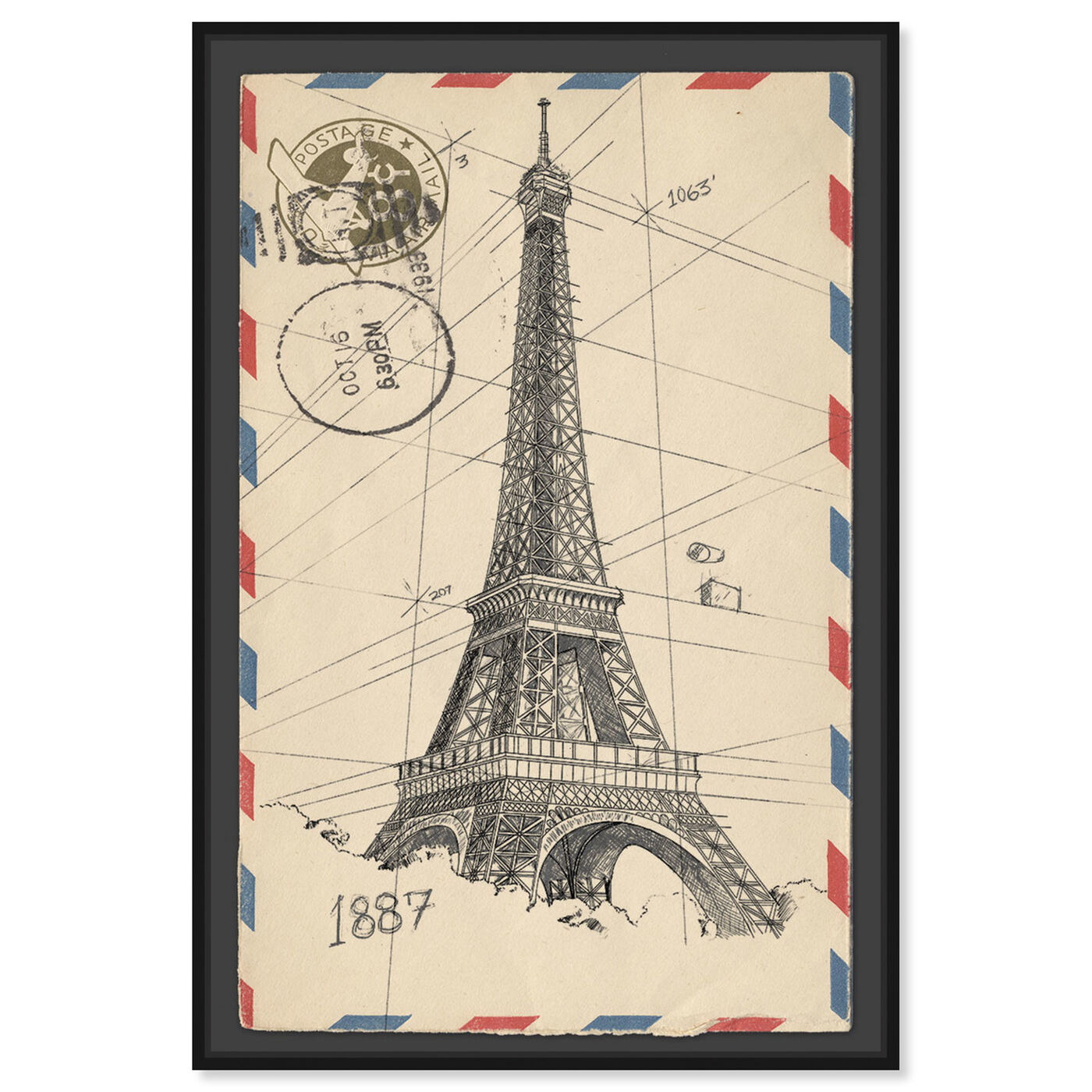 Front view of Eiffel Post featuring cities and skylines and european cities art.