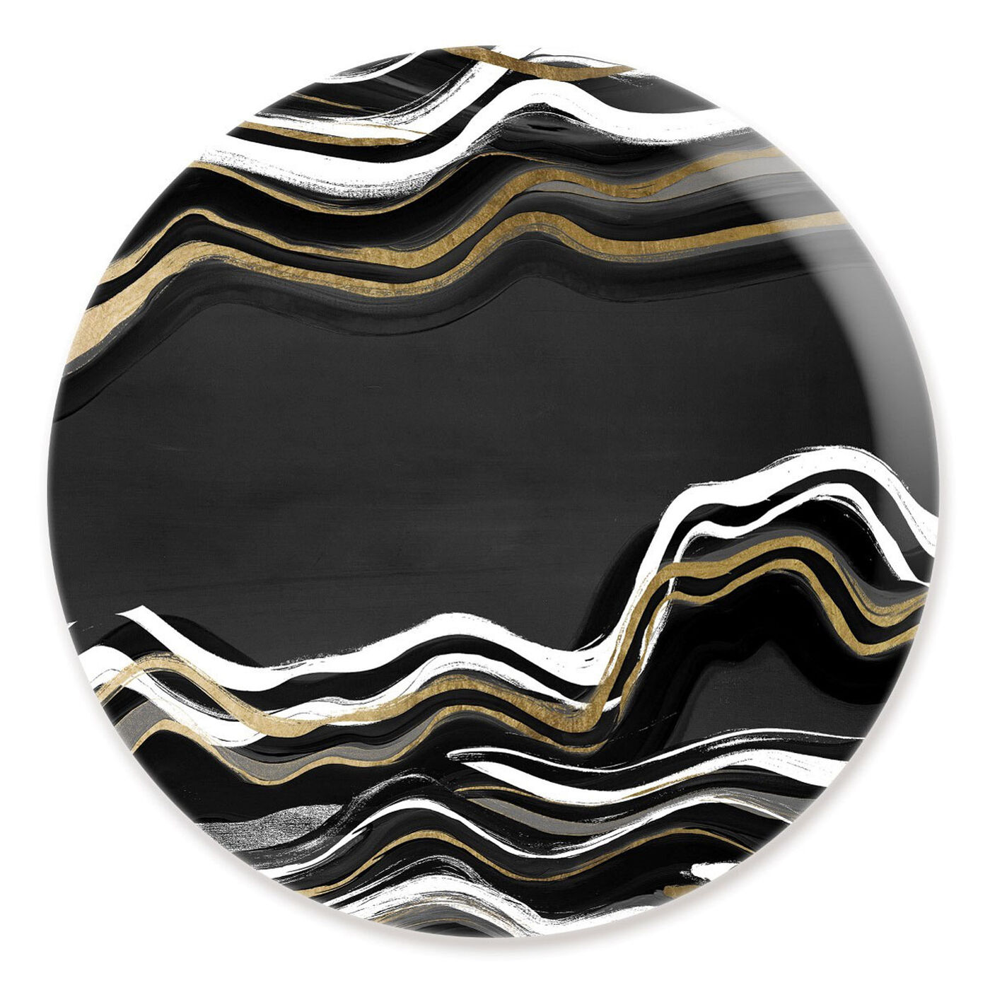 Front view of Night Flow Gold Round featuring abstract and paint art.
