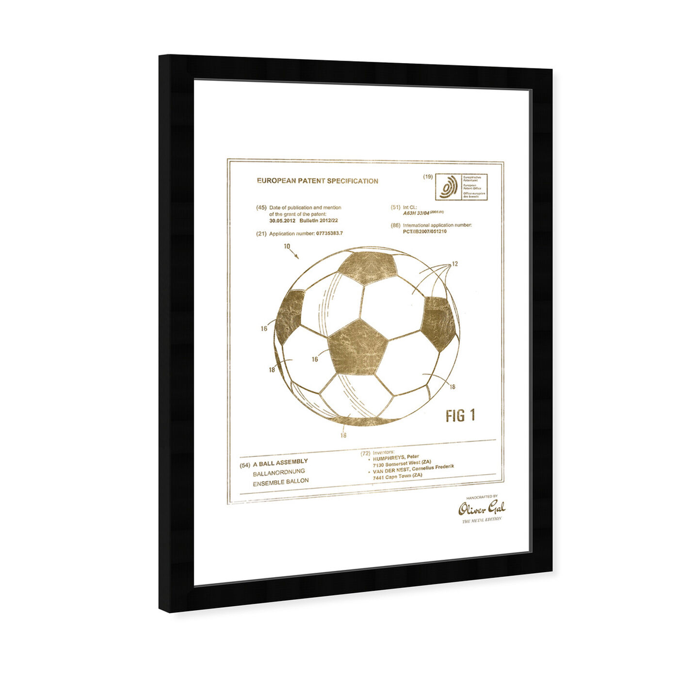 Angled view of soccer ball 2012 Gold featuring sports and teams and soccer art.