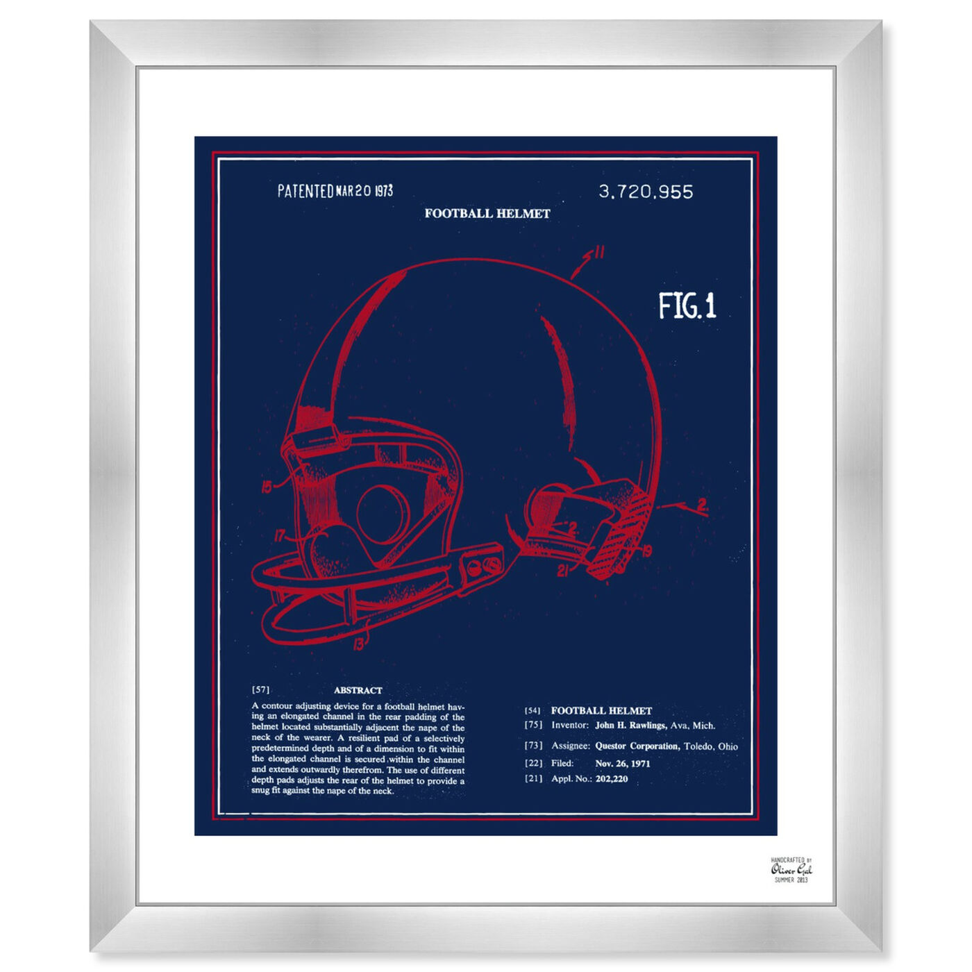 Front view of Football Helmet 1973 - Red White Blue featuring sports and teams and football art.