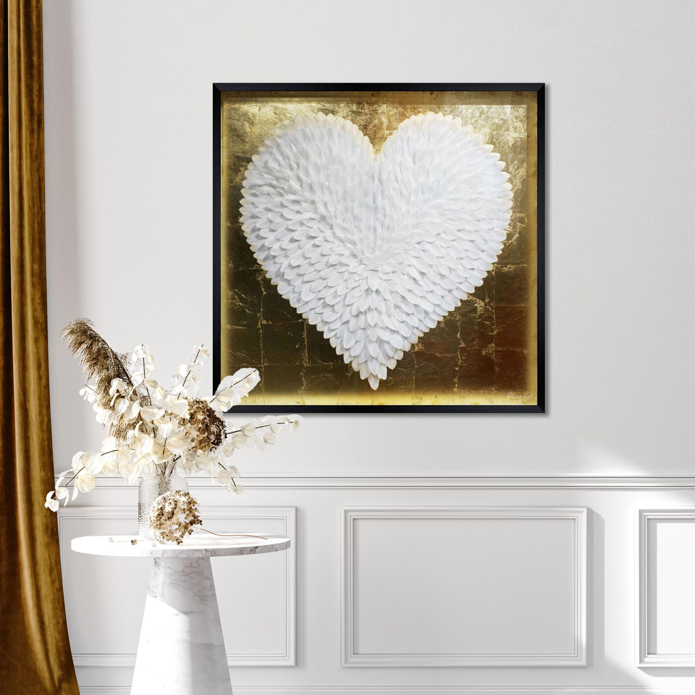 White and Gold Feather Heart