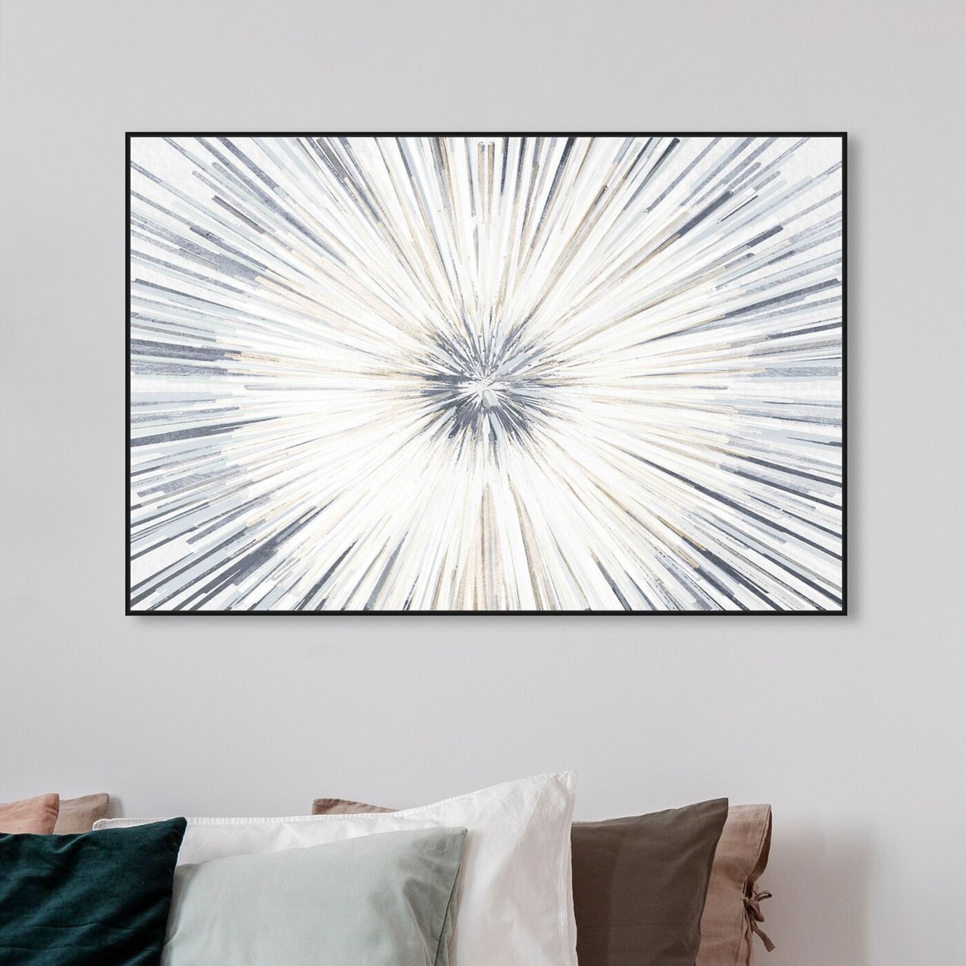 Hanging view of Sunburst Blue Pale featuring abstract and paint art.