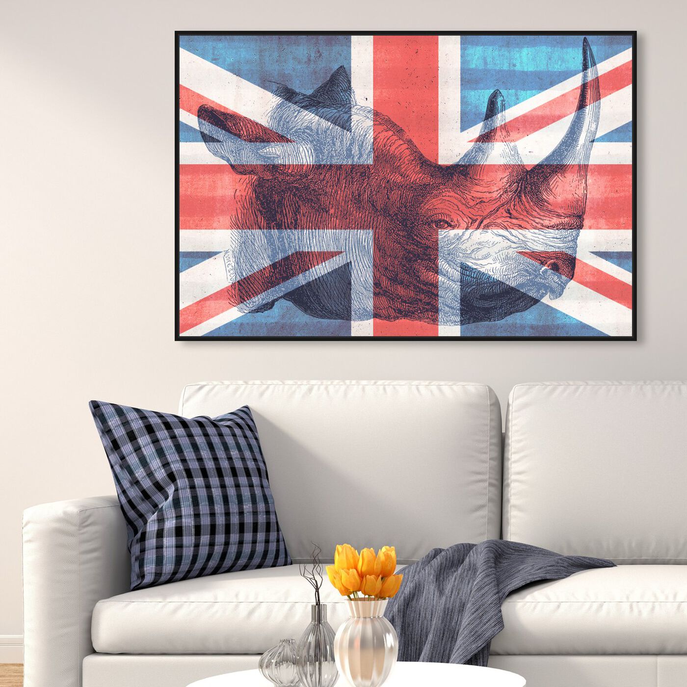 Hanging view of Brit Rhino II featuring maps and flags and european cities flags art.