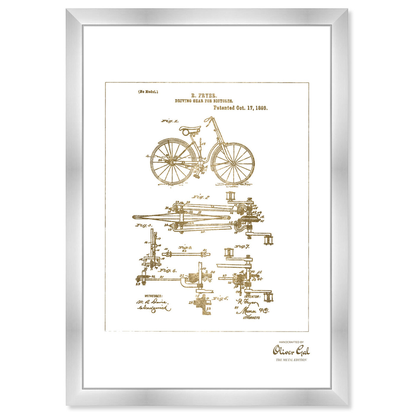 Front view of Fryer Driving Gear for Bicycle 1893 Gold featuring transportation and bicycles art.