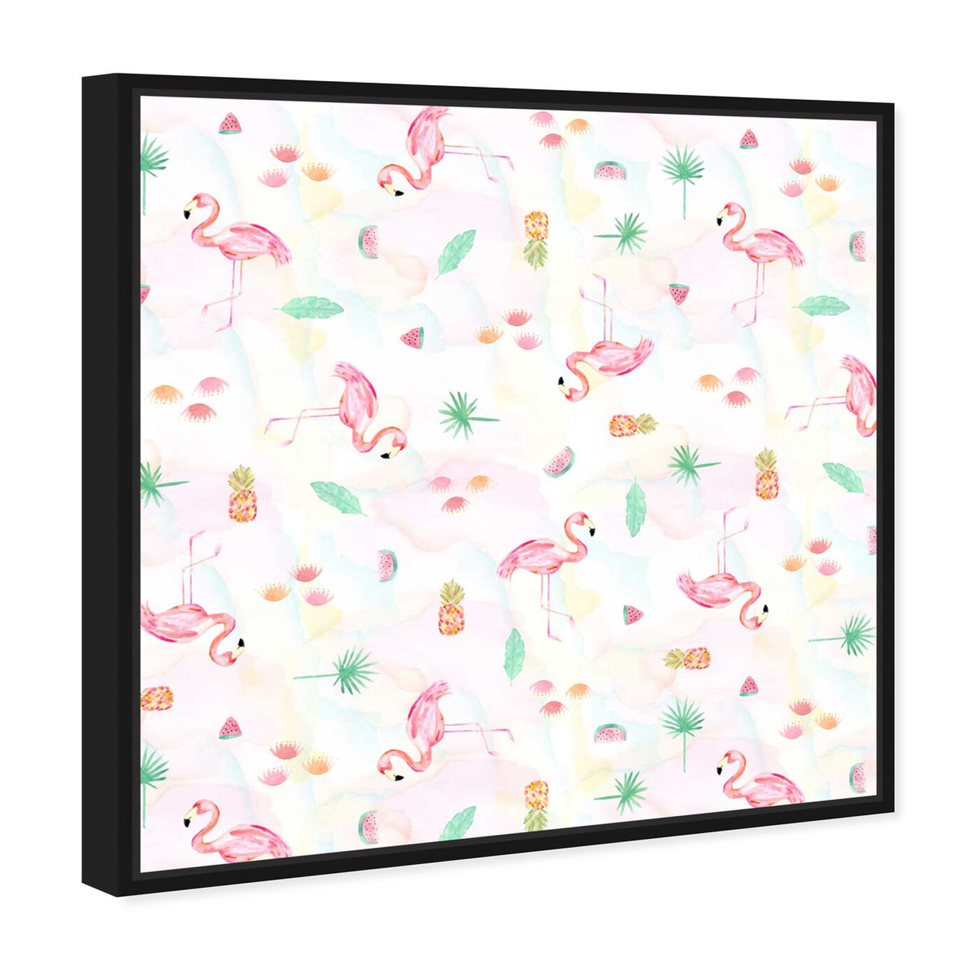 Angled view of Flamingo Watercolors featuring animals and birds art.