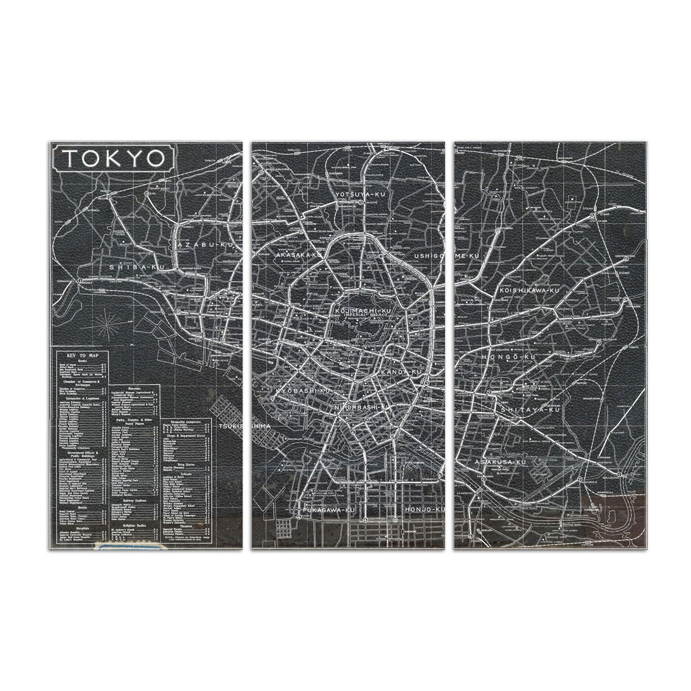 Tokyo Tourist Map 1918 Triptych