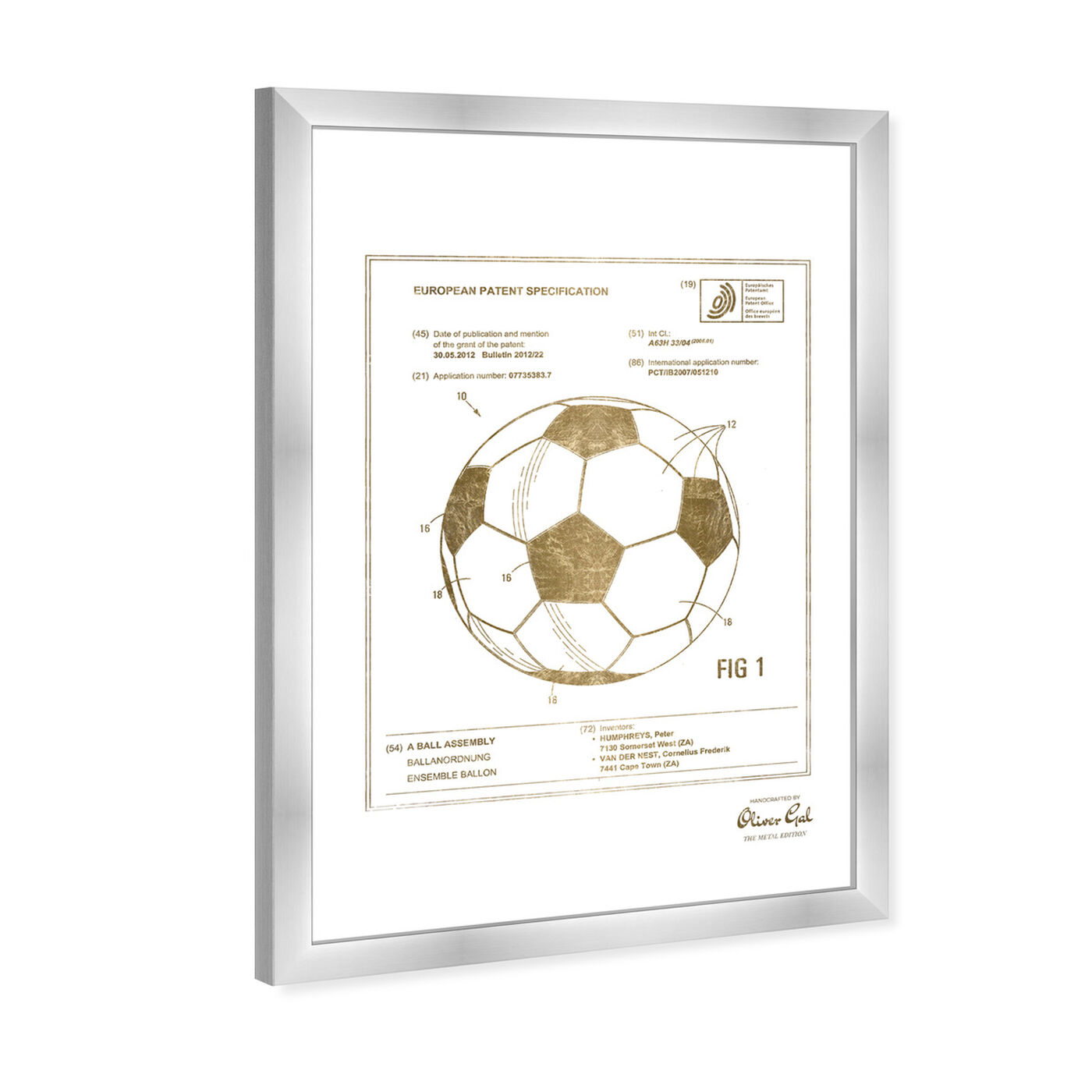 Angled view of soccer ball 2012 Gold featuring sports and teams and soccer art.