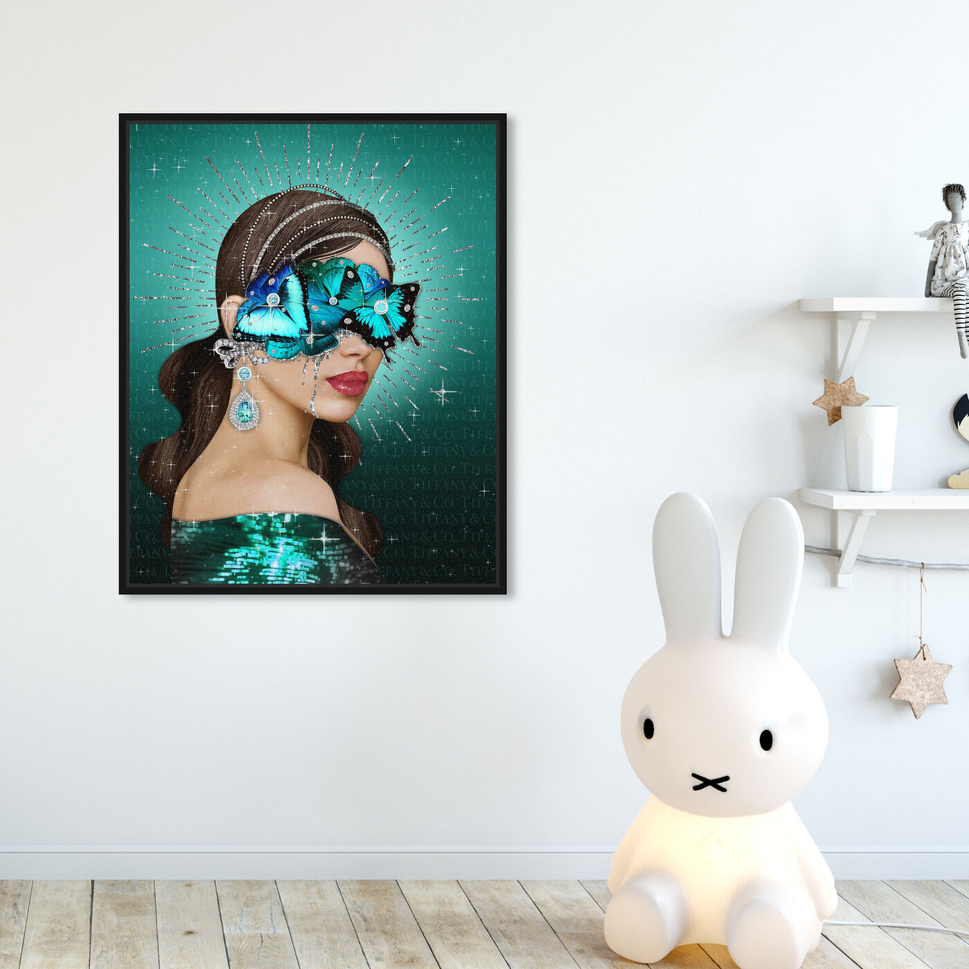 Hanging view of Turquoise Queen featuring fashion and glam and portraits art.