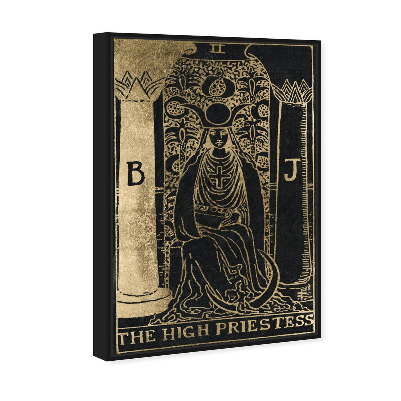 Angled view of The High Priestess Tarot featuring spiritual and religious and zodiac art.
