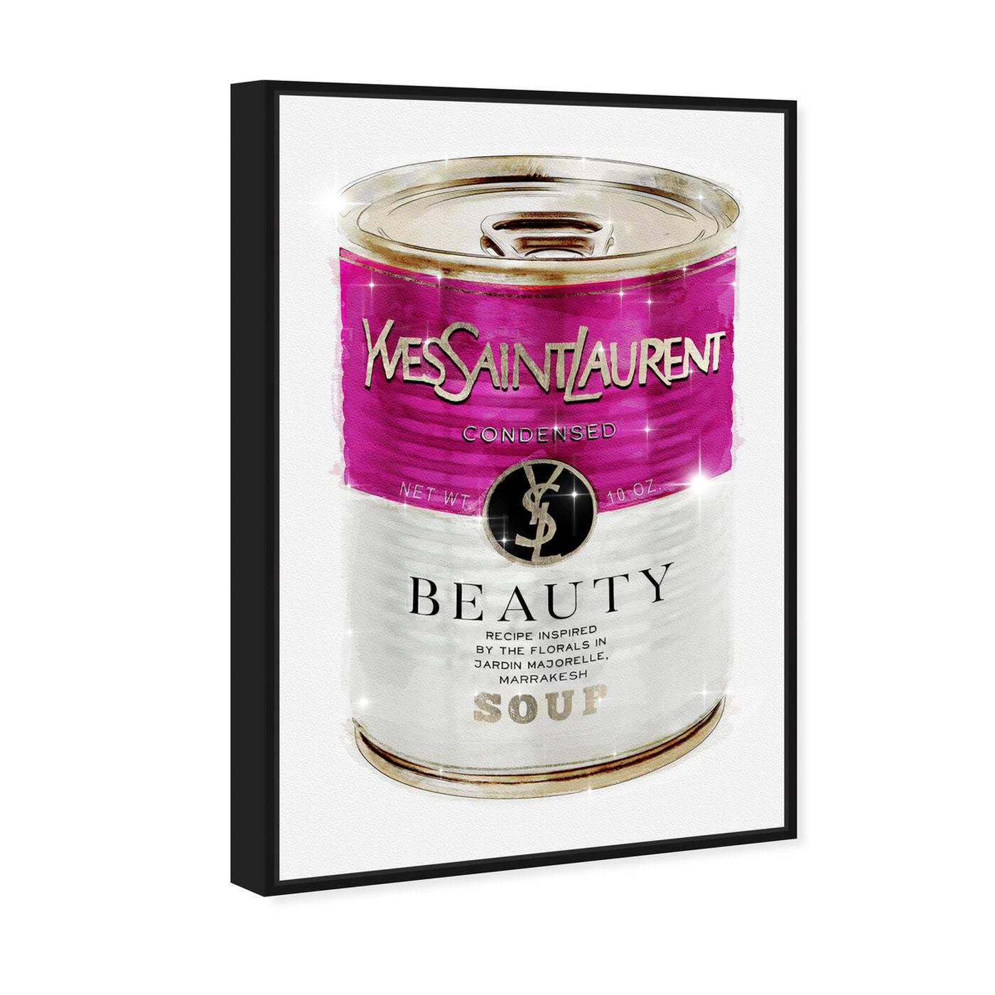 Angled view of Yves Beauty SOUP CAN featuring fashion and glam and soup can art.