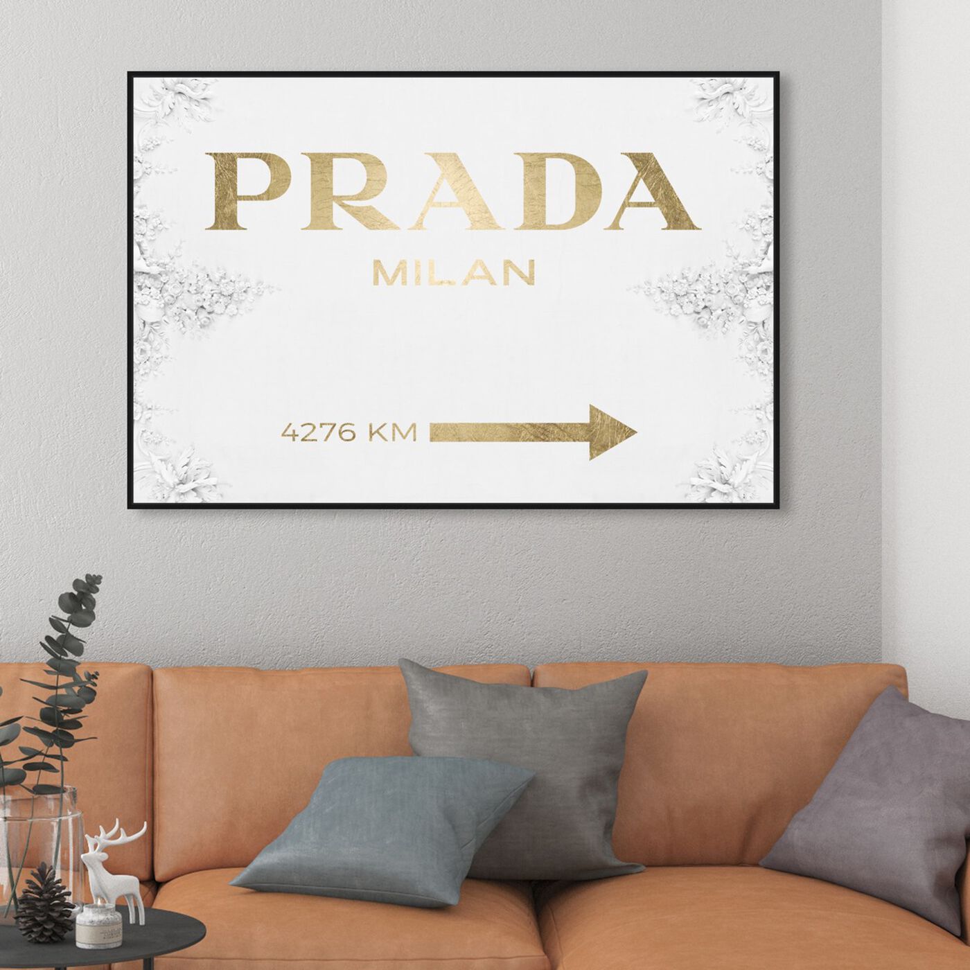 Hanging view of Milan Sign Contemporary Gold featuring fashion and glam and road signs art.