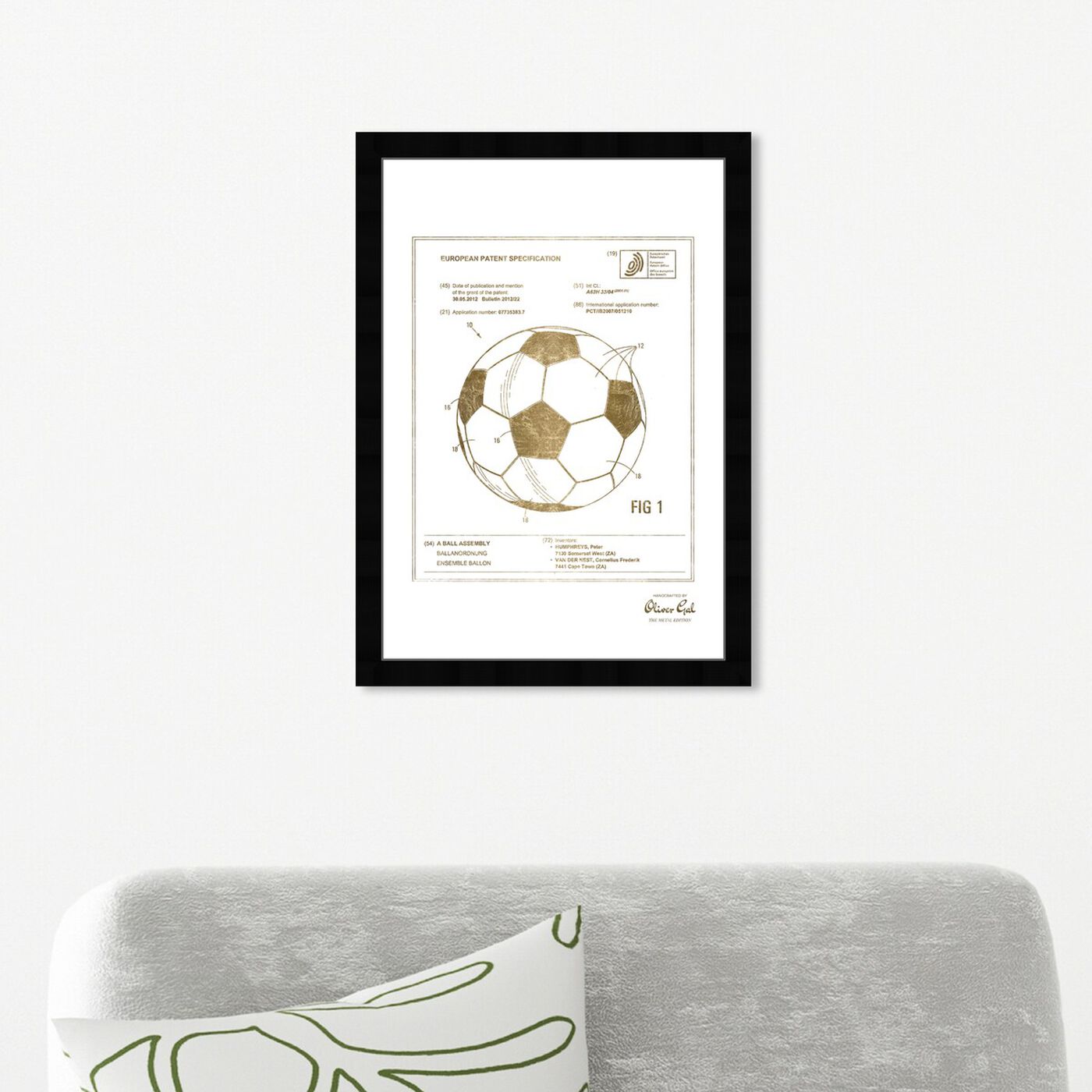 Hanging view of soccer ball 2012 Gold featuring sports and teams and soccer art.
