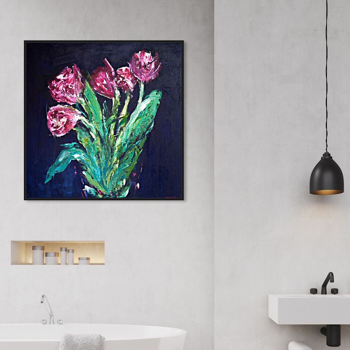 Hanging view of Don't Look Down by Claire Sower featuring floral and botanical and florals art.