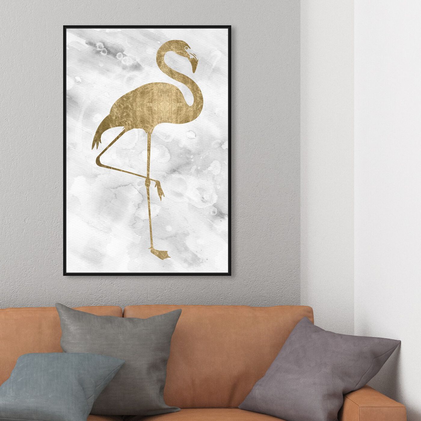 Hanging view of Flamingo Solid Gold featuring animals and birds art.