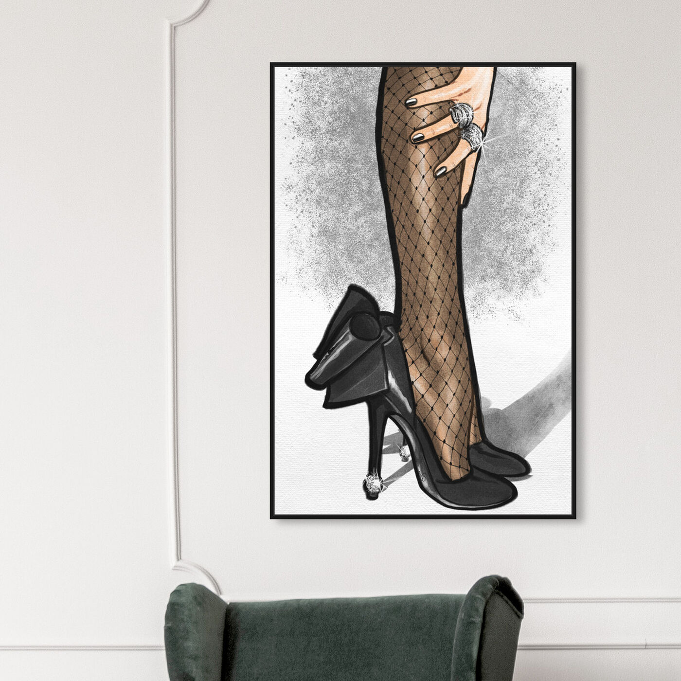 Hanging view of Black Satin featuring fashion and glam and shoes art.