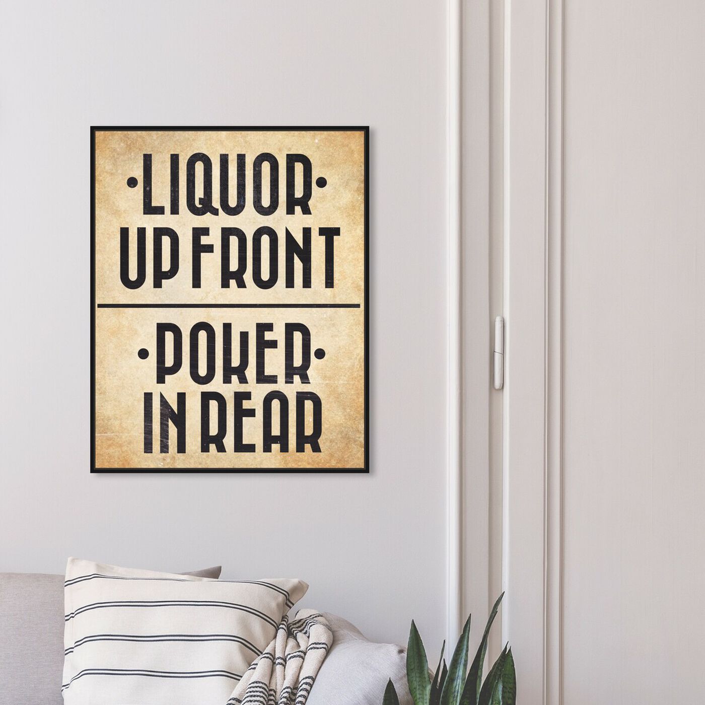 Hanging view of Liquor In The Front I featuring typography and quotes and funny quotes and sayings art.