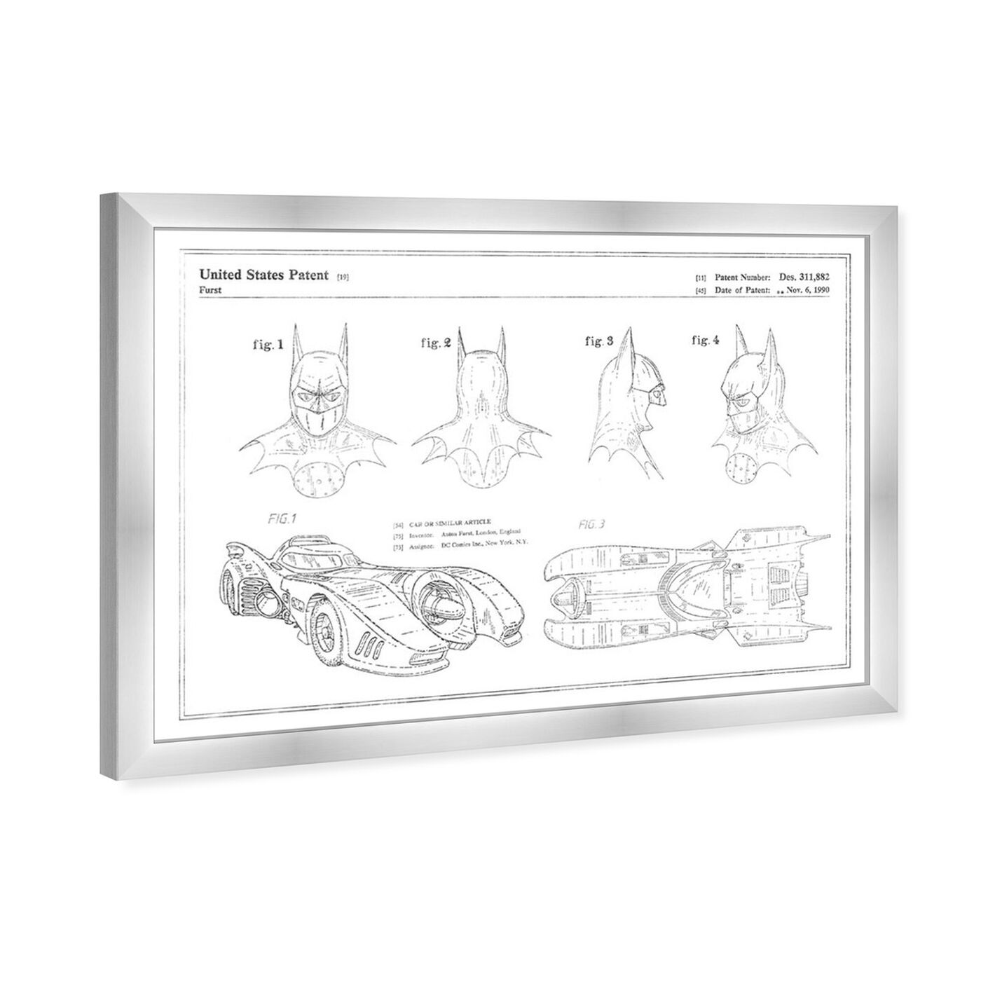 Angled view of Batmobile and Accessories 19909, Silver Foil featuring movies and tv and movies art.