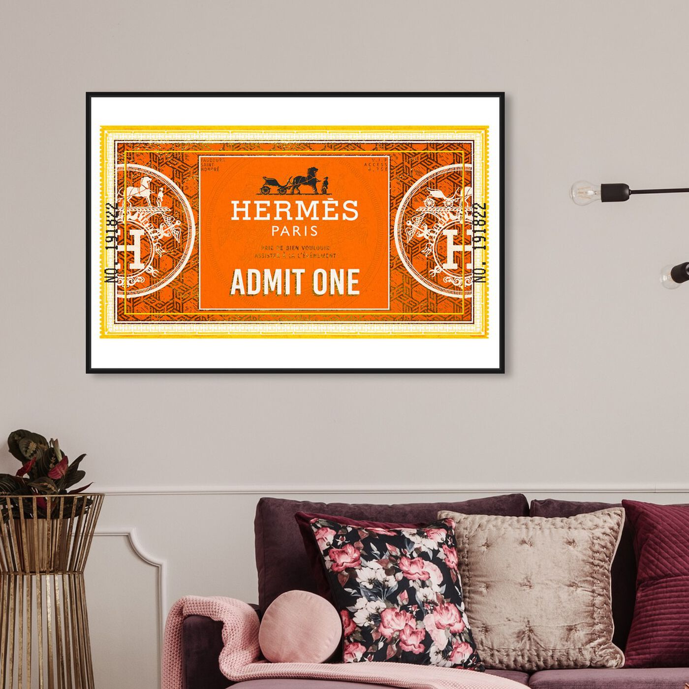 Hanging view of Admit One Honore Equestrian featuring fashion and glam and road signs art.