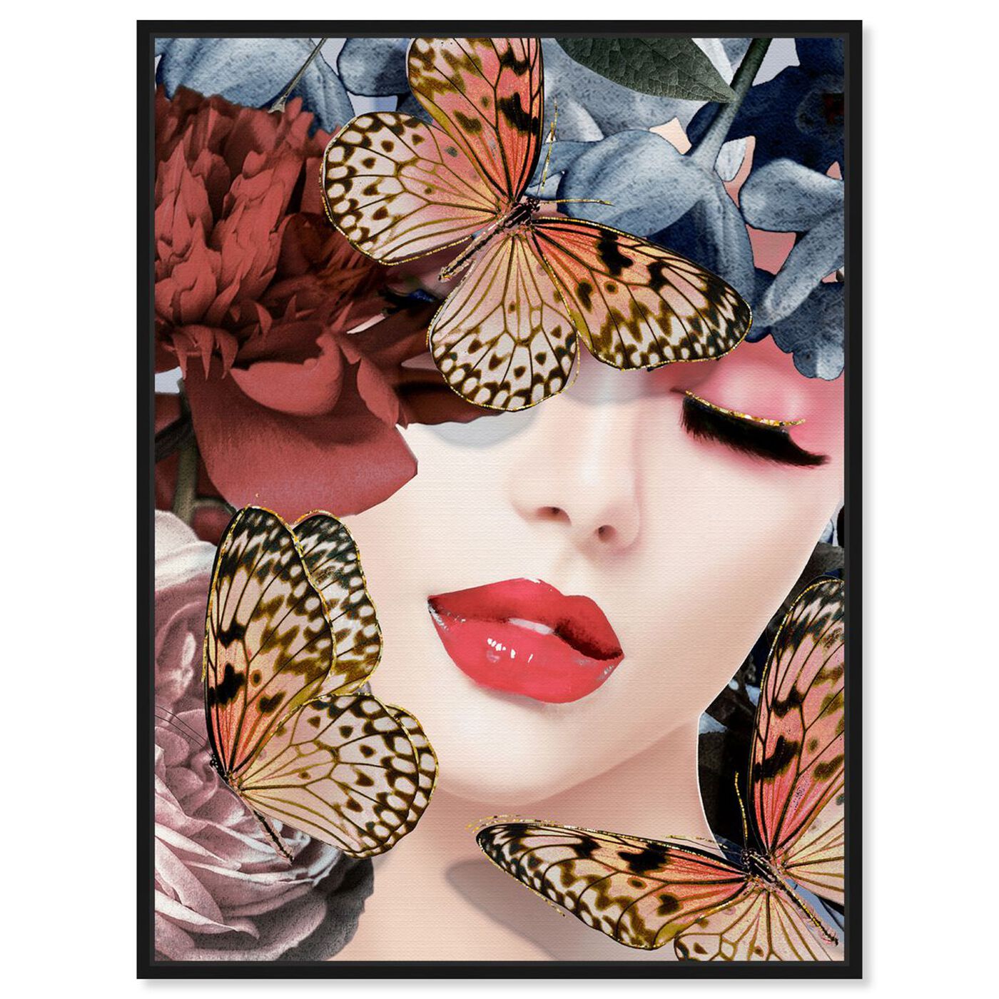 Front view of Monarch in the Meadow featuring fashion and glam and lips art.