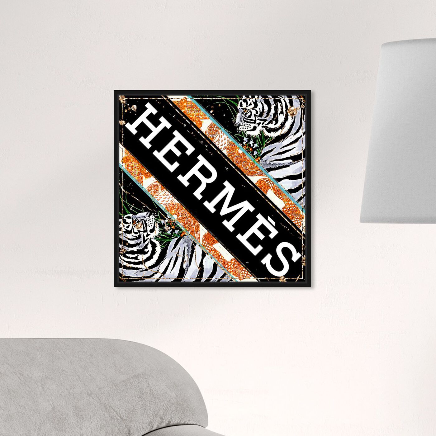 Hanging view of Jungle Tiger Scarf featuring fashion and glam and road signs art.