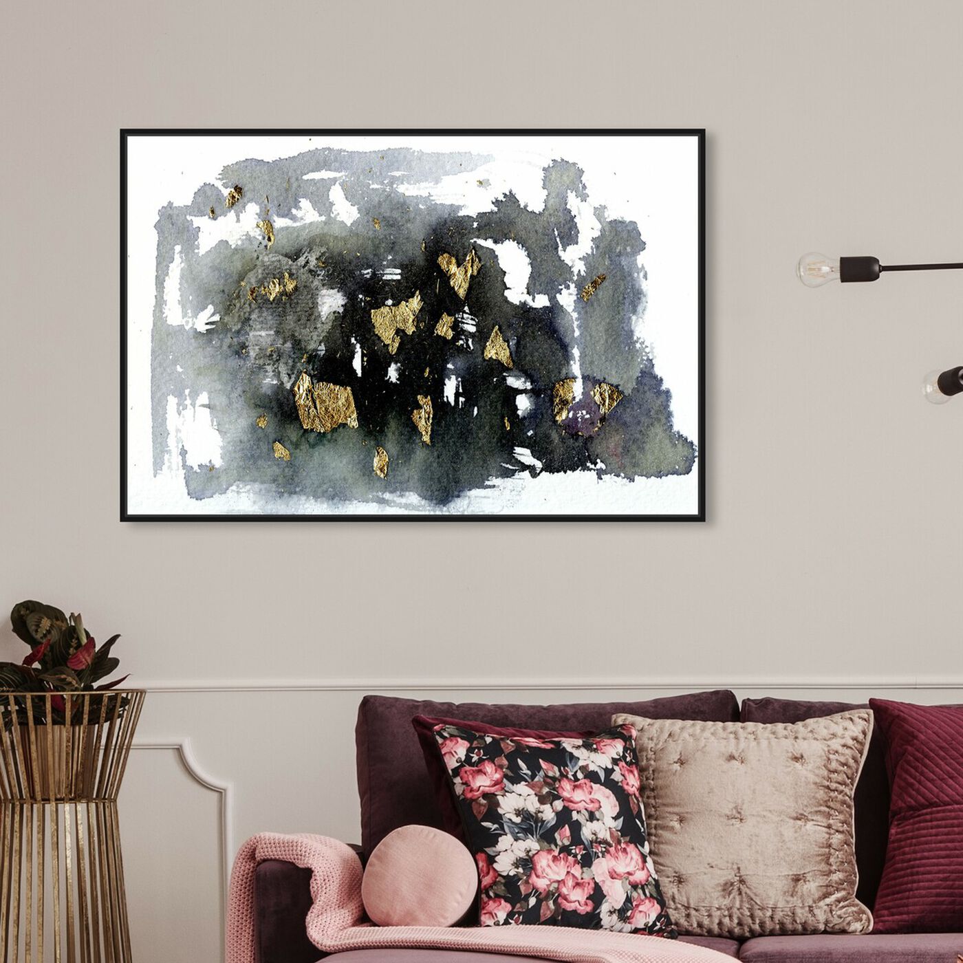 Hanging view of Grandeur - Signature Collection featuring abstract and watercolor art.