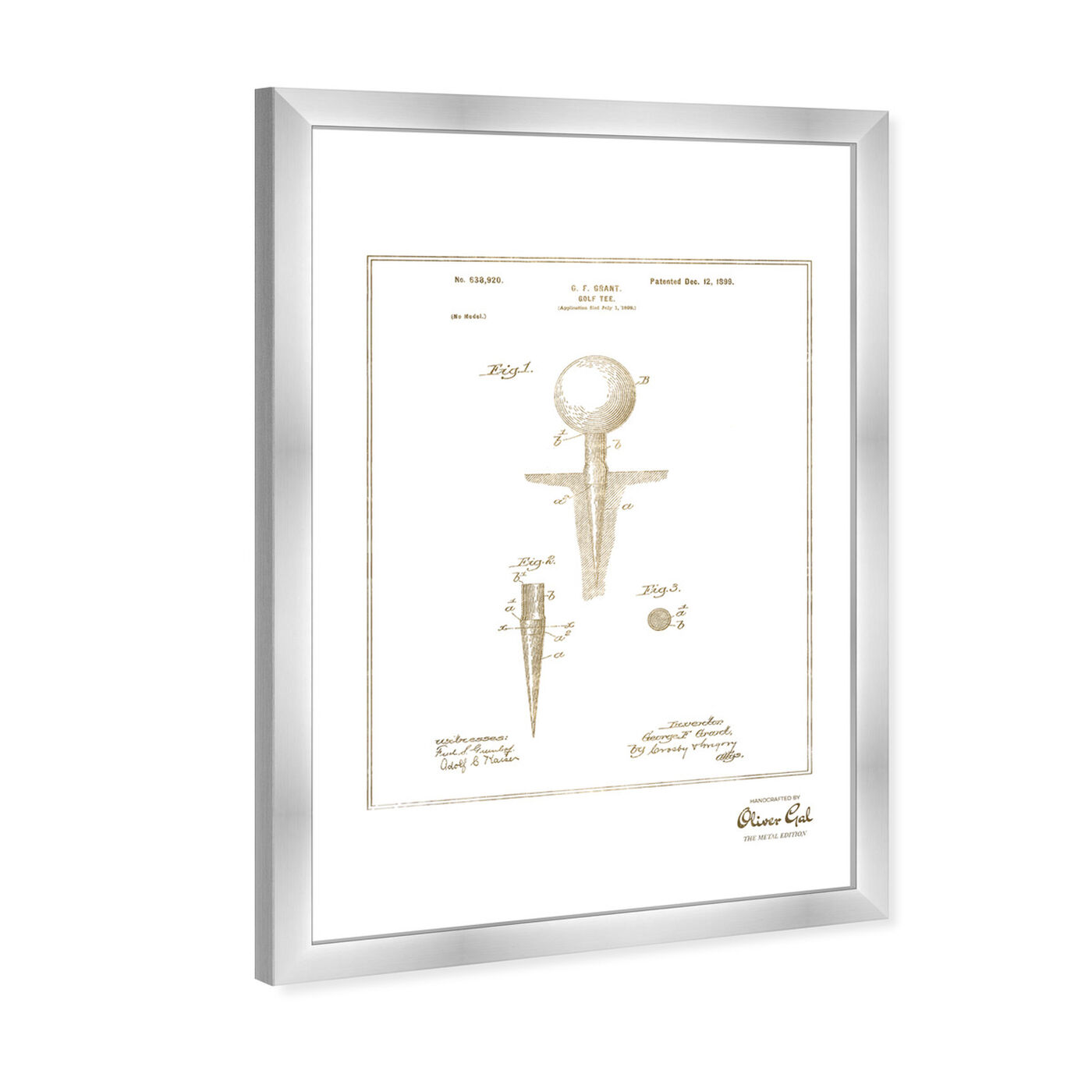 Angled view of Golf Tee 1988 Gold featuring sports and teams and golf art.