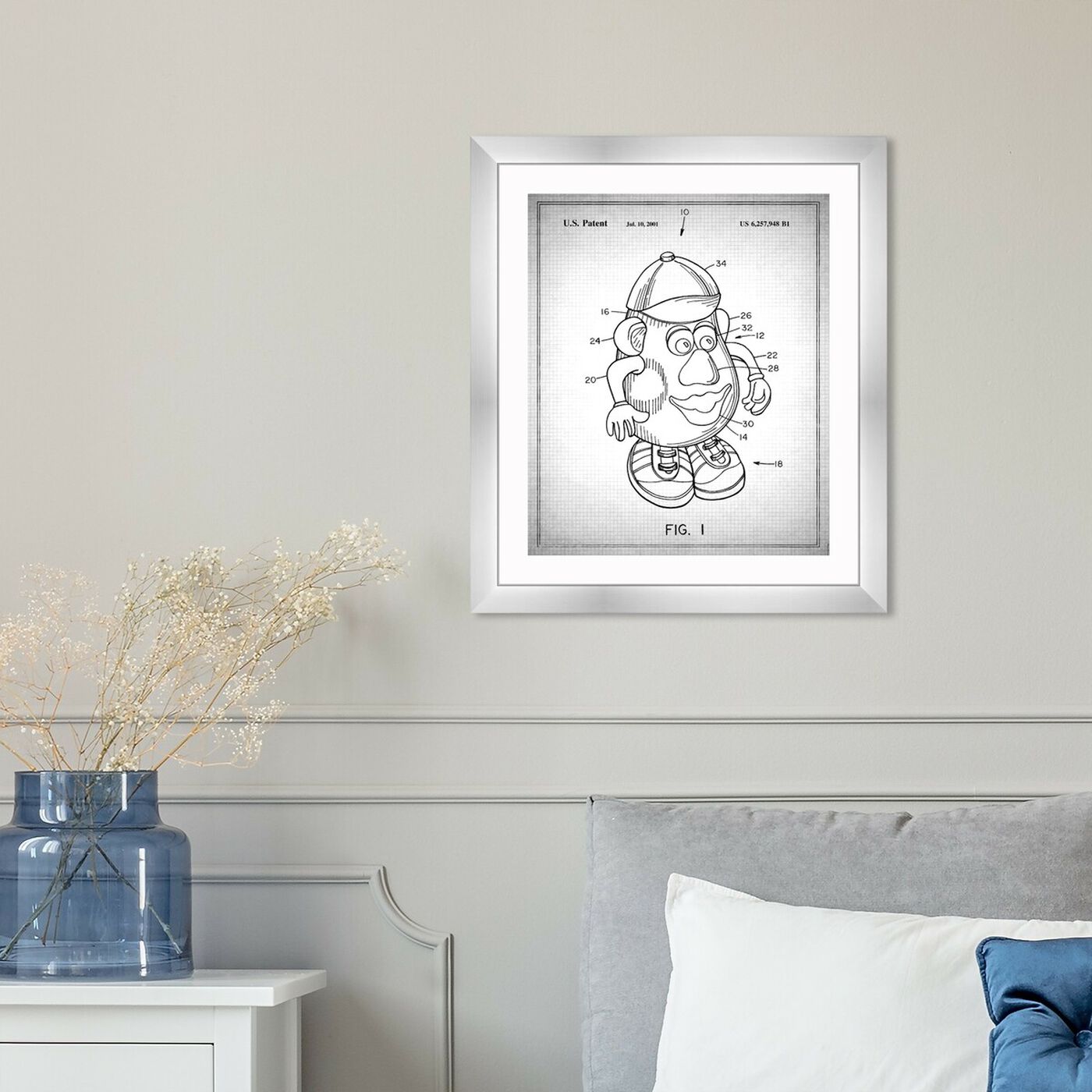 Hanging view of Mr Potato 1980 Gray featuring symbols and objects and toys art.