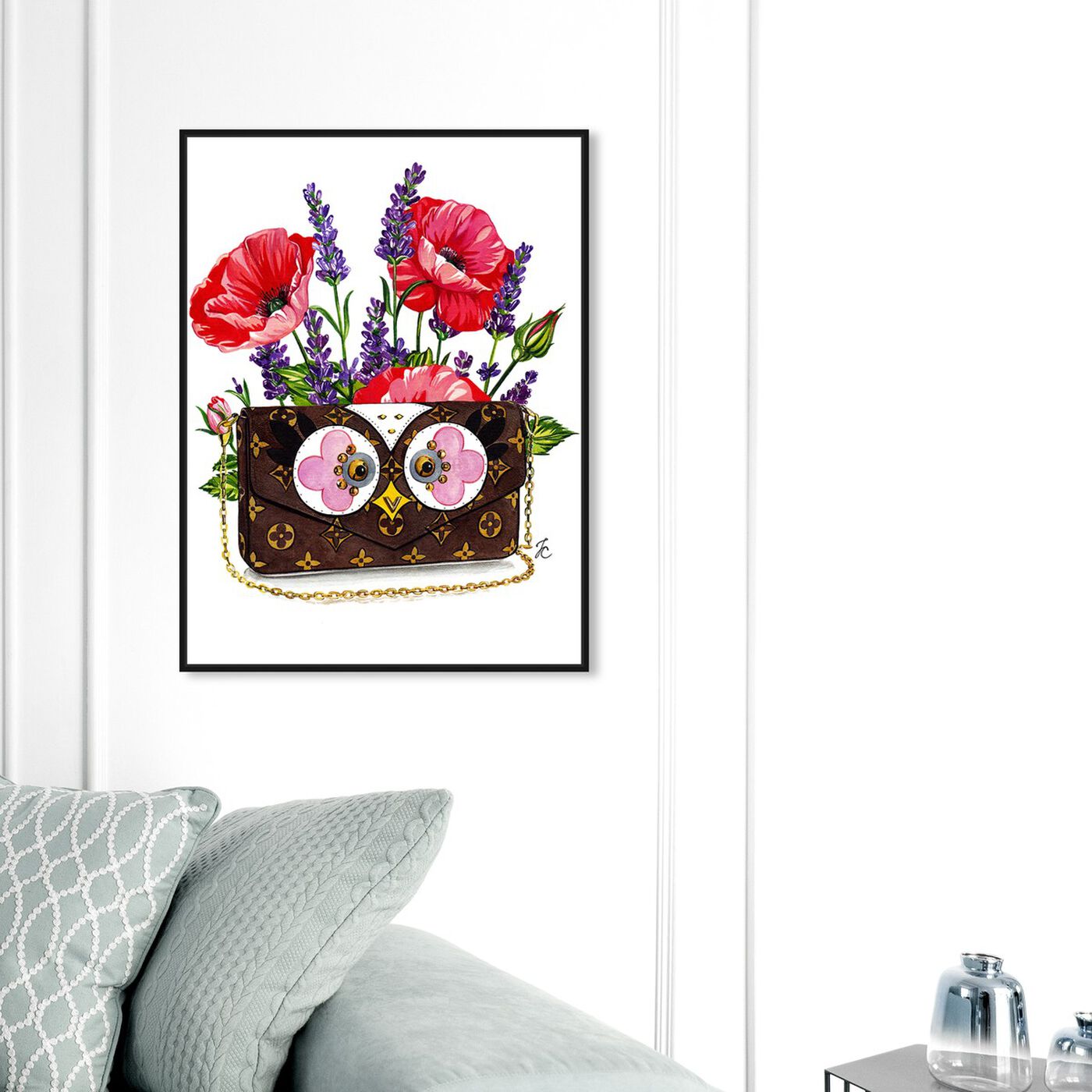 Hanging view of Doll Memories - Poppies and Owl featuring fashion and glam and handbags art.